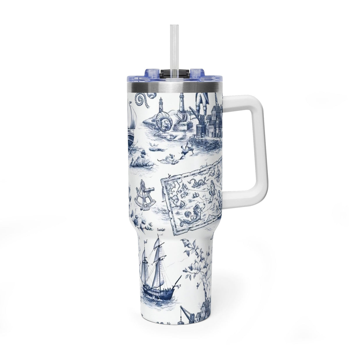 Nautical Blue Toile 40oz Thermal Tumbler