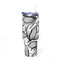 40oz Floral Thermal Tumbler – Black & White Leaf Pattern Vacuum Insulated