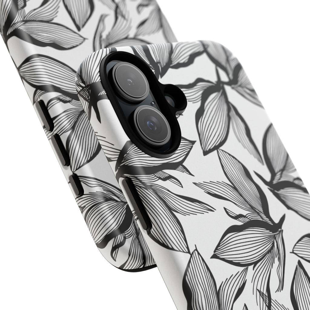 Floral Leaves Tough Phone Case – Black & White Botanical Protection