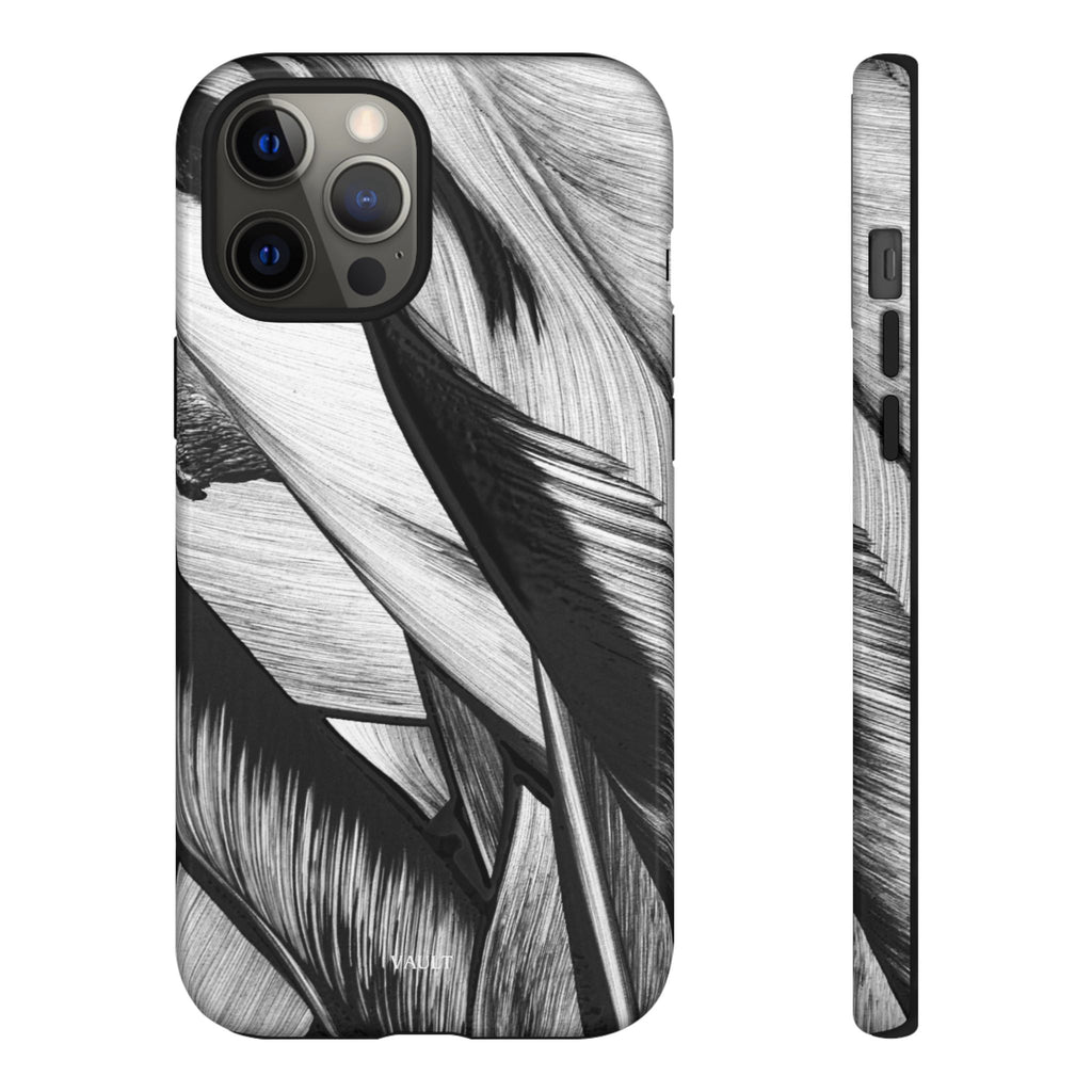 Monochrome Tropical Leaf Tough Phone Case — Black & White Botanical Protective Cover