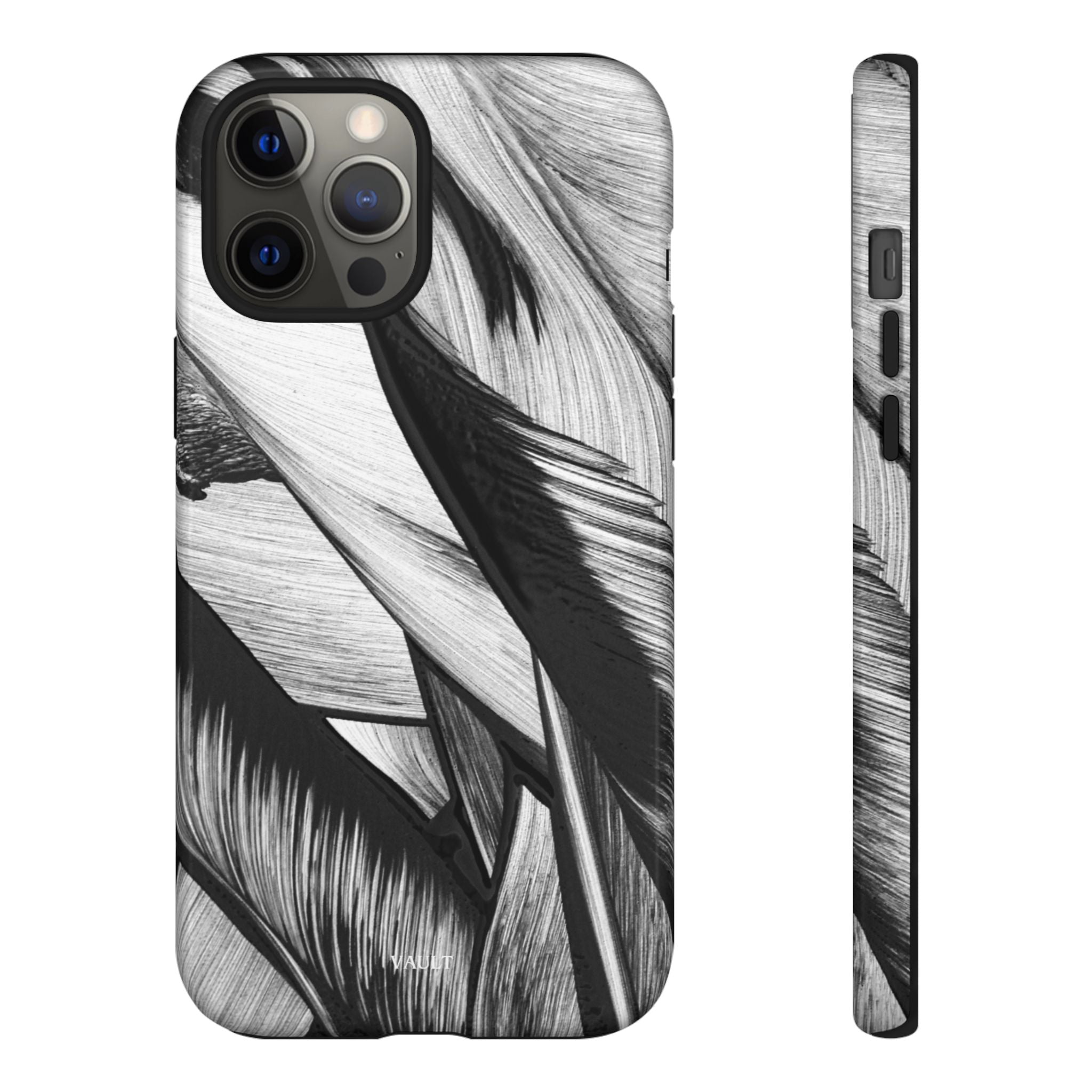 Monochrome Tropical Leaf Tough Phone Case — Black & White Botanical Protective Cover