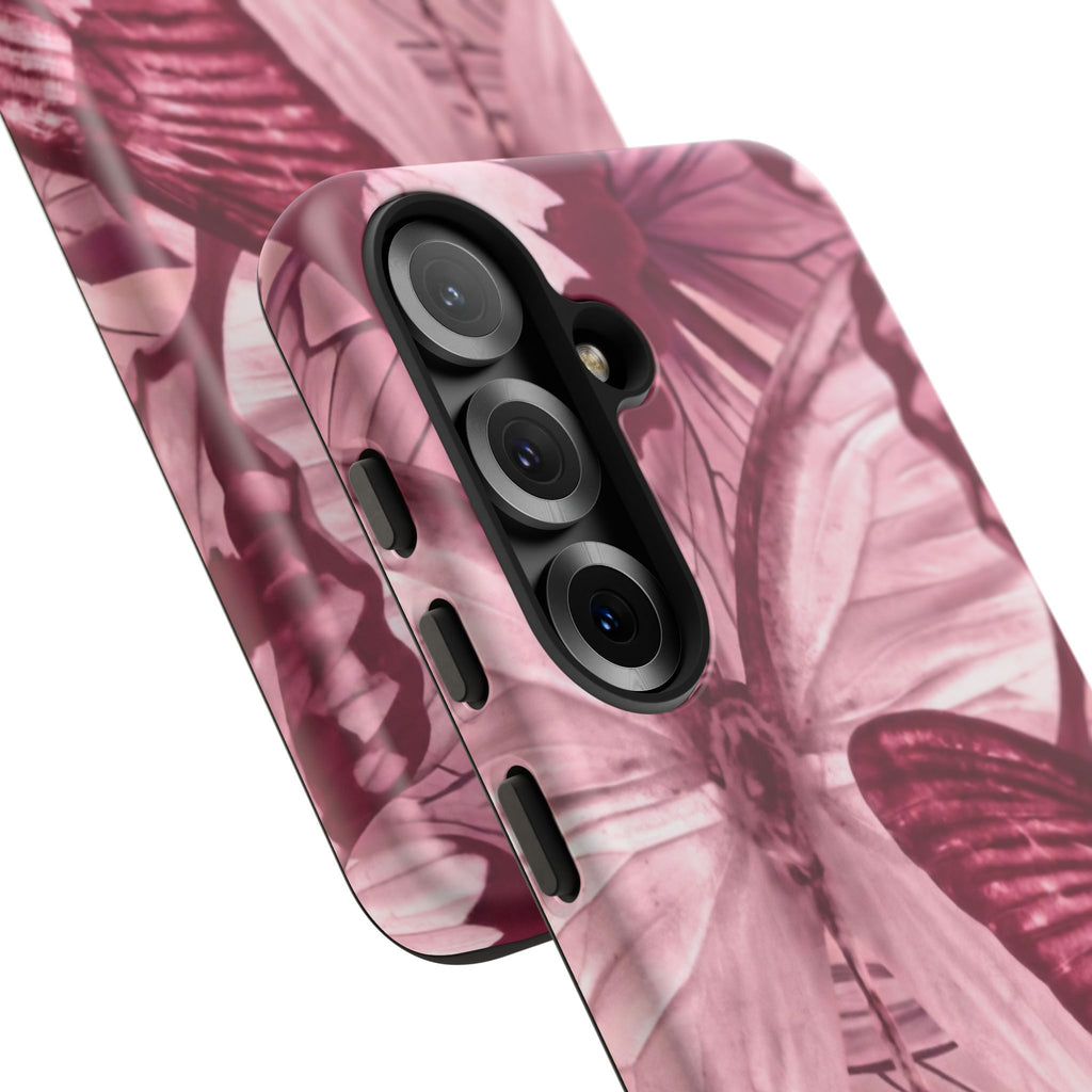 Butterfly Tough Phone Case — Vintage Pink Floral Protective Cover