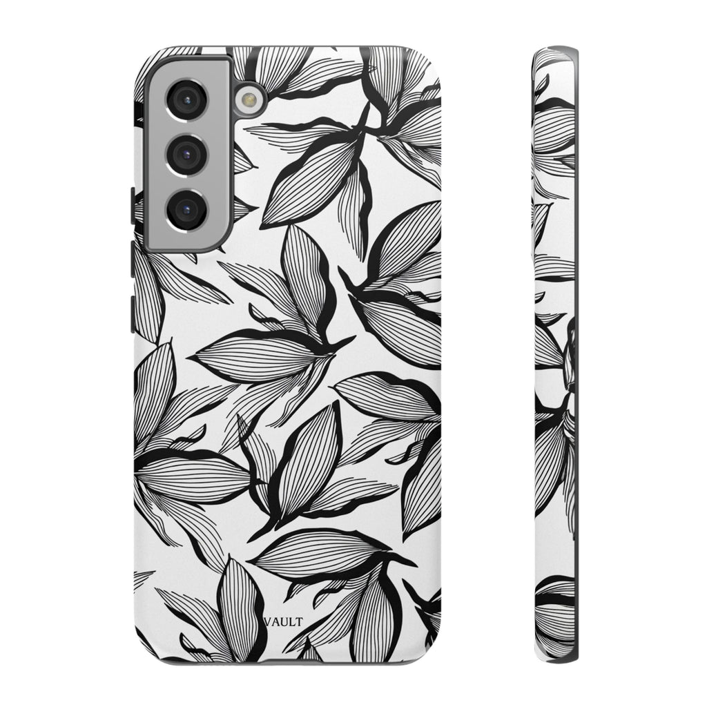 Floral Leaves Tough Phone Case – Black & White Botanical Protection