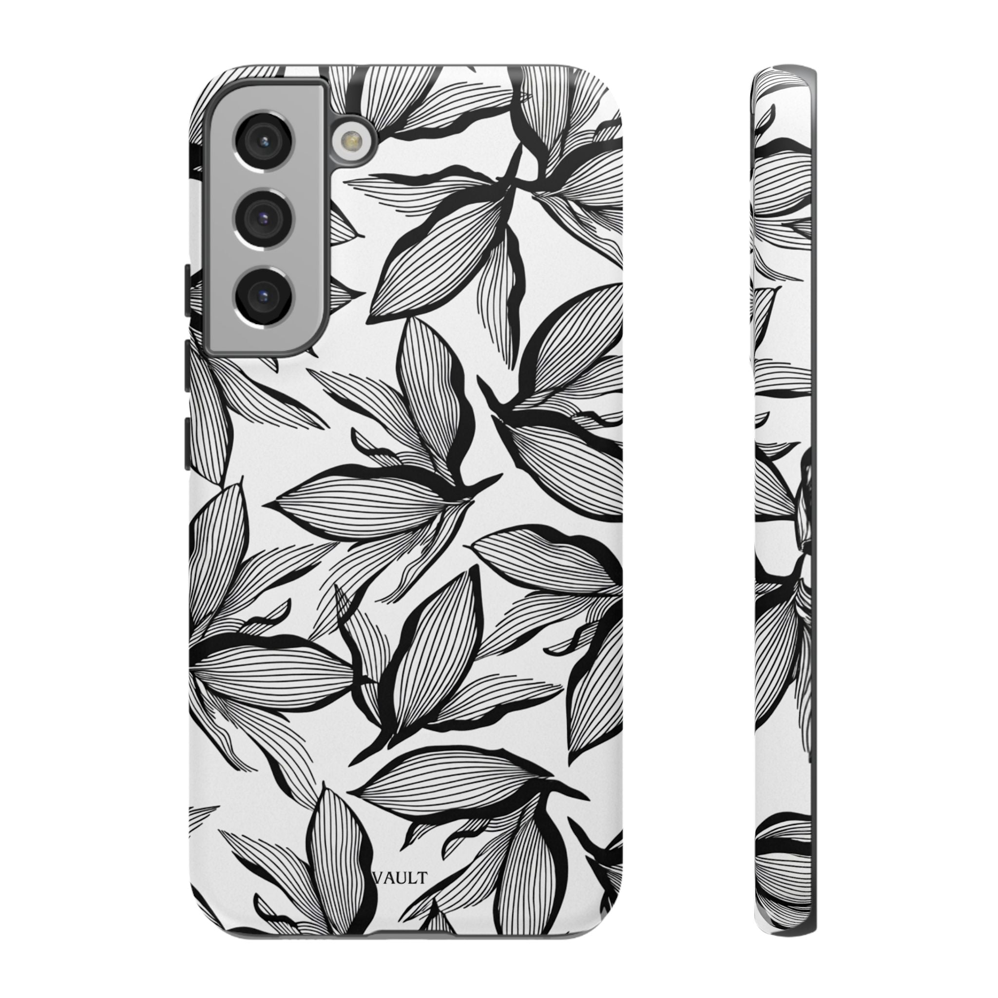 Floral Leaves Tough Phone Case – Black & White Botanical Protection