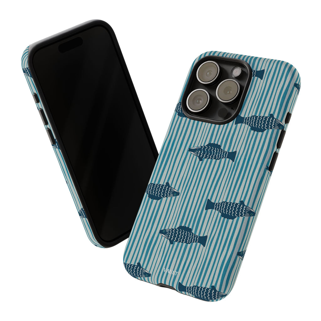 Fish Pattern Tough Phone Case — Blue Striped Ocean Design