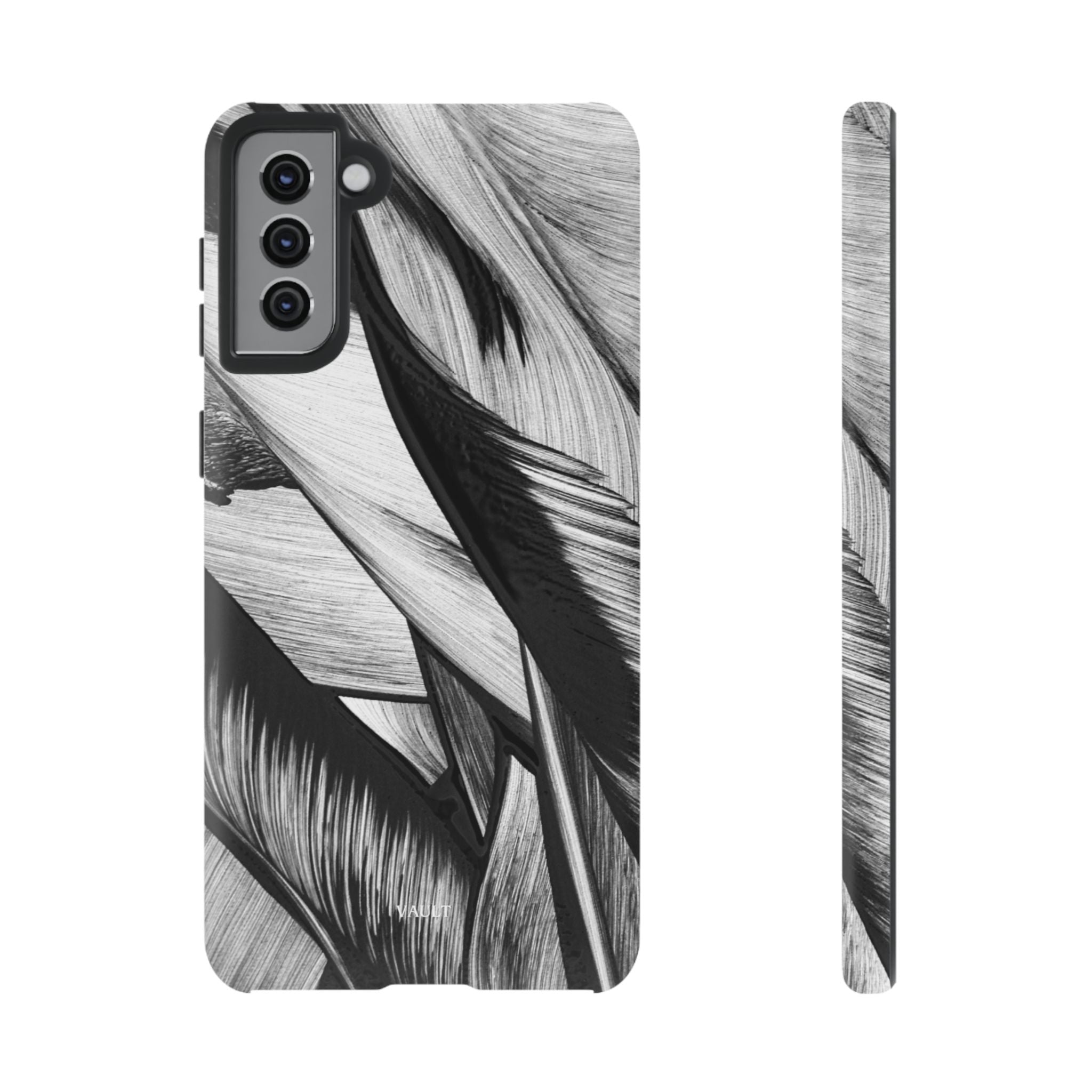 Monochrome Tropical Leaf Tough Phone Case — Black & White Botanical Protective Cover