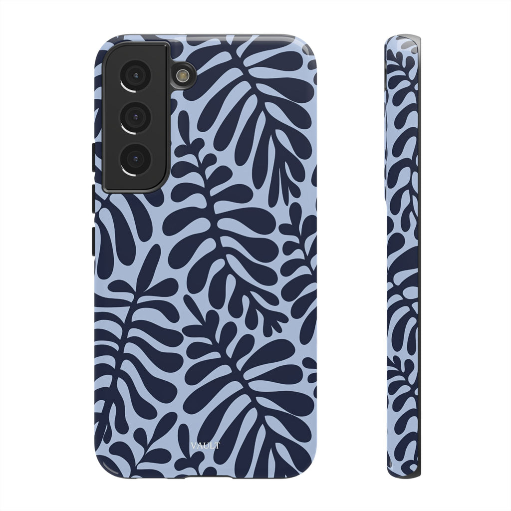 Floral Fern Tough Phone Case – Navy Blue on Light Blue, Protective Slim Cover