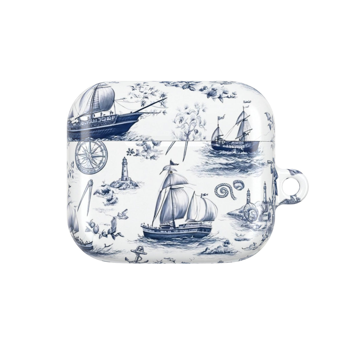 Nautical Toile AirPod Case – Blue Sailboat & Lighthouse Protective Cover