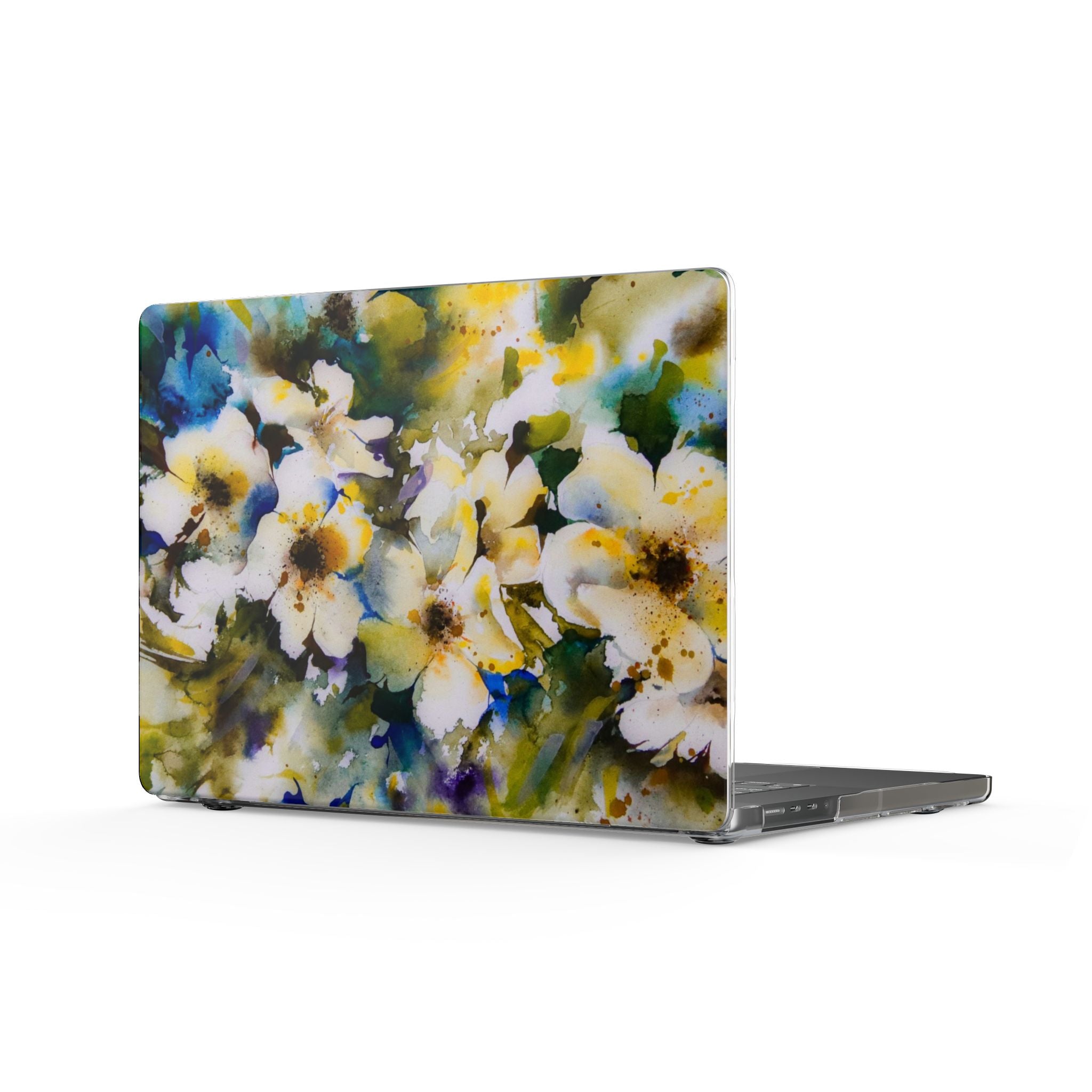 Floral Watercolor Clear MacBook Case — White Blossom Laptop Cover