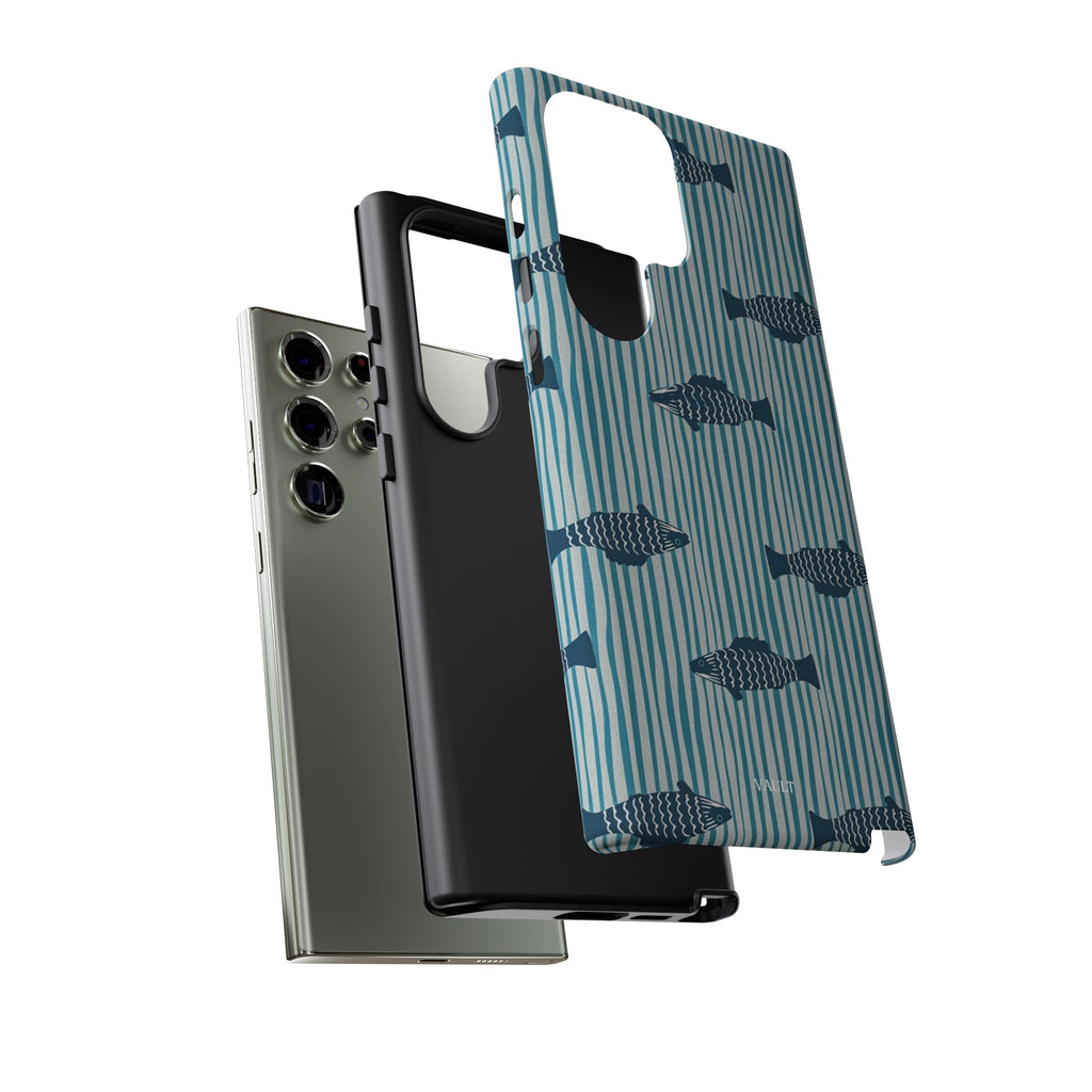 Fish Pattern Tough Phone Case — Blue Striped Ocean Design