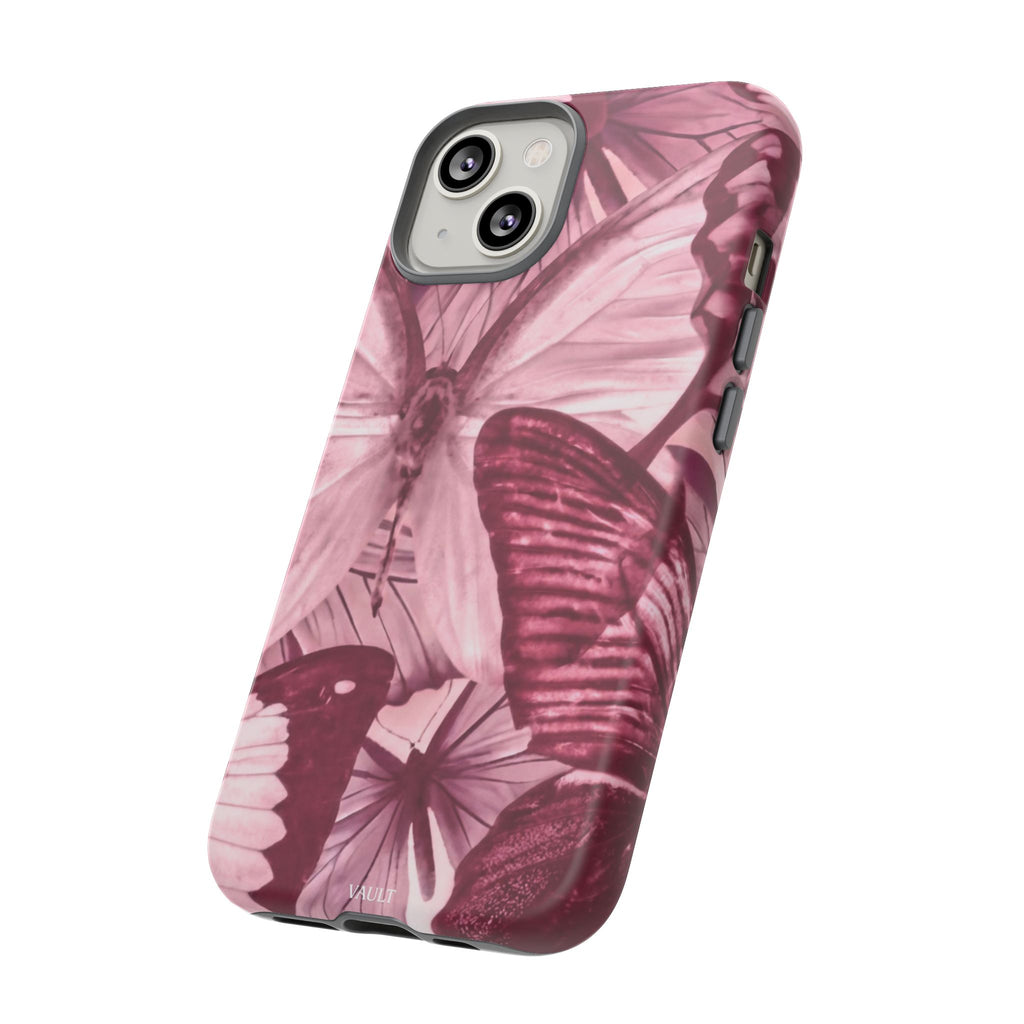 Butterfly Tough Phone Case — Vintage Pink Floral Protective Cover
