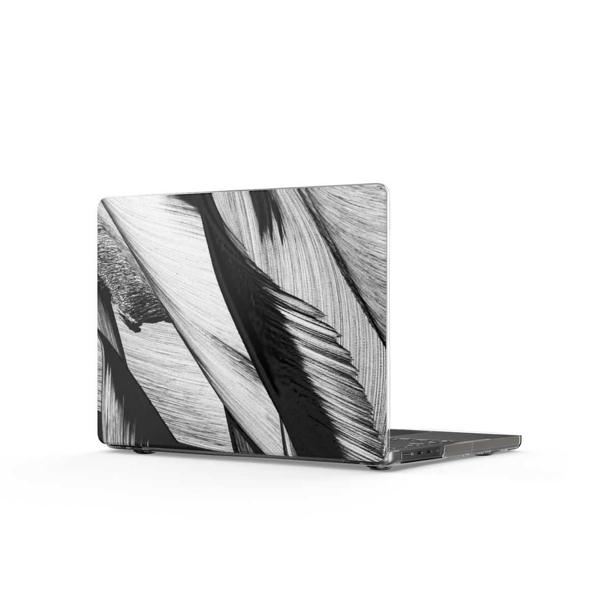 Feather Pattern Clear MacBook Case — Monochrome Botanical Laptop Cover