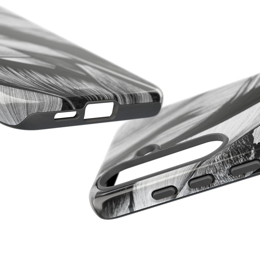 Monochrome Tropical Leaf Tough Phone Case — Black & White Botanical Protective Cover