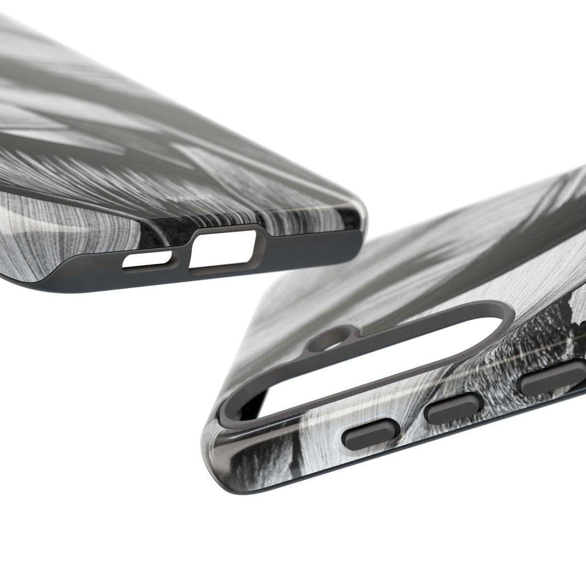 Monochrome Tropical Leaf Tough Phone Case — Black & White Botanical Protective Cover