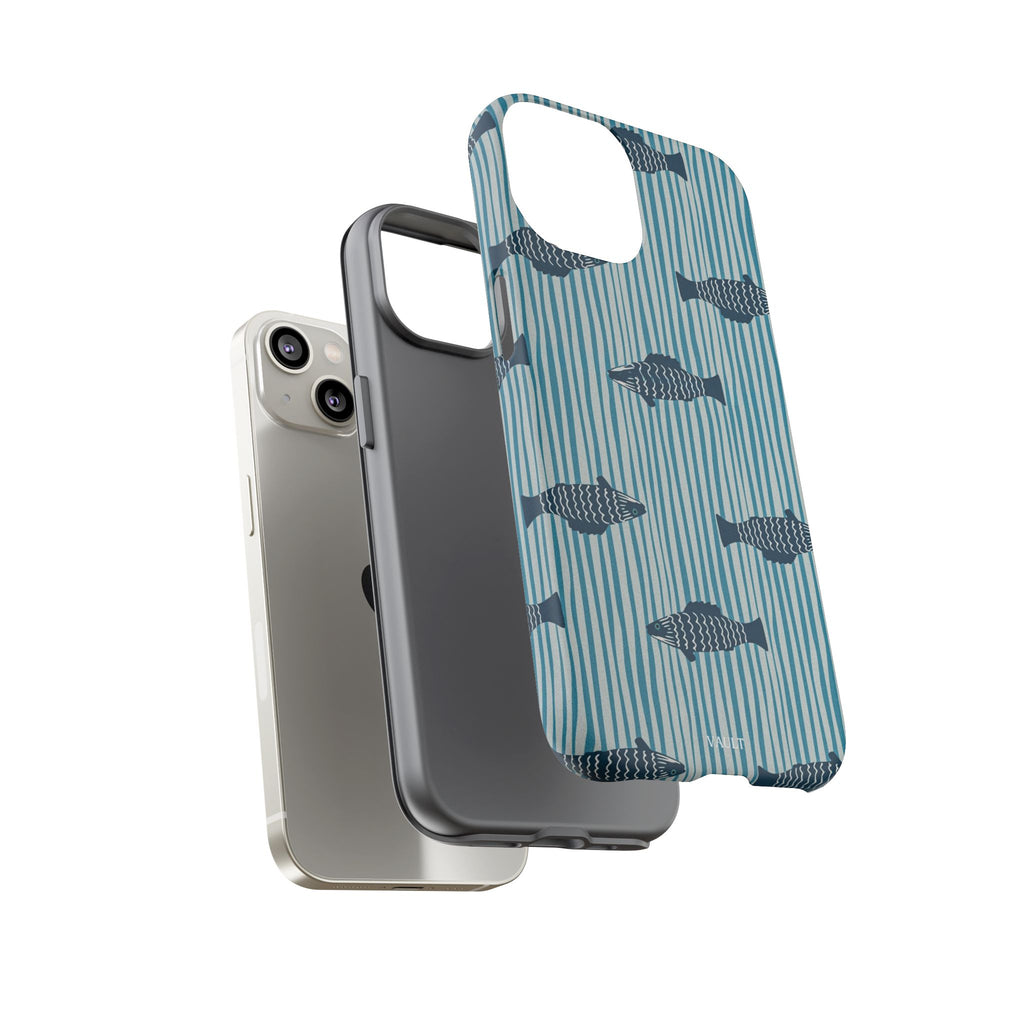 Fish Pattern Tough Phone Case — Blue Striped Ocean Design