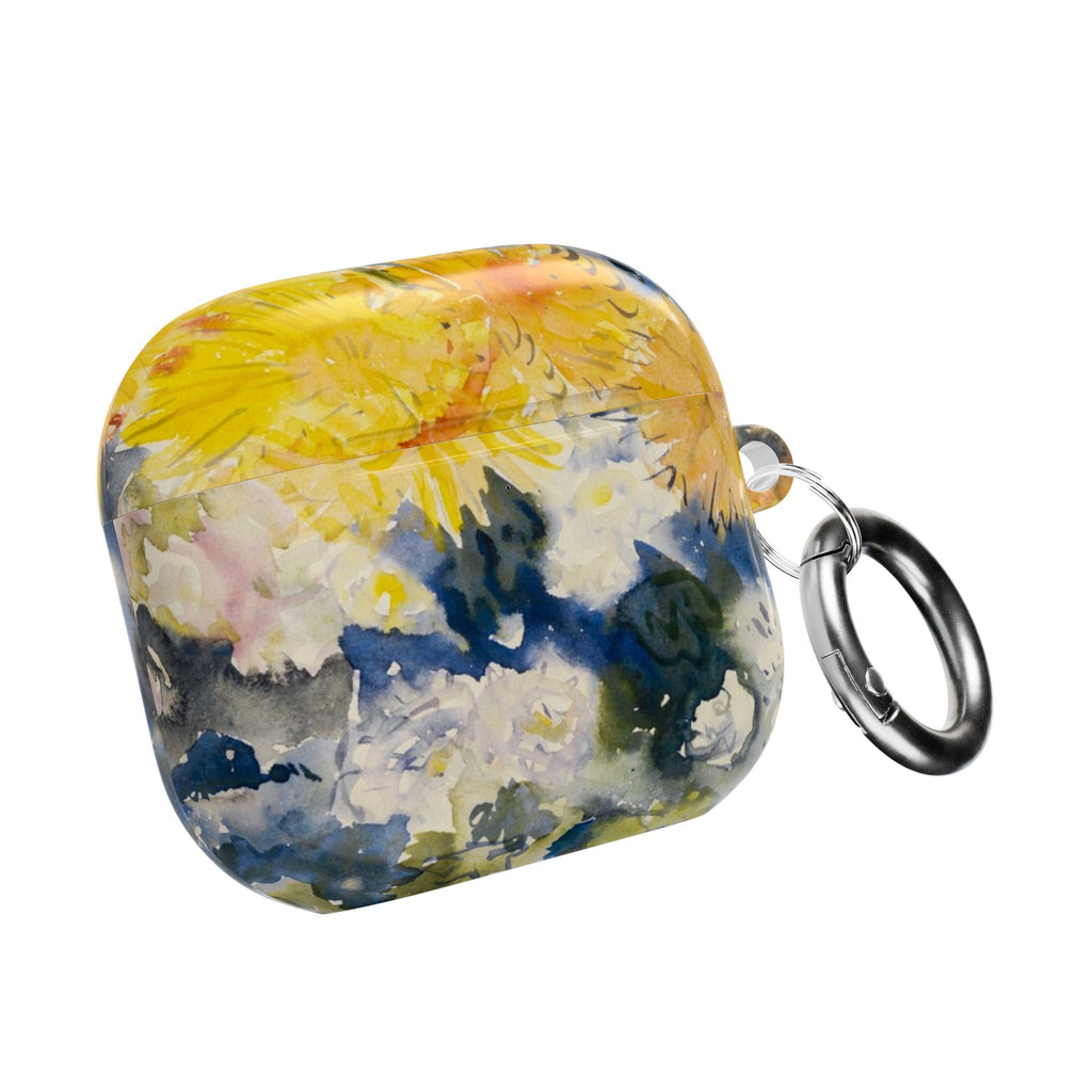 Floral Watercolor AirPod Case — Yellow Blue Sunflower Art Protective Cover