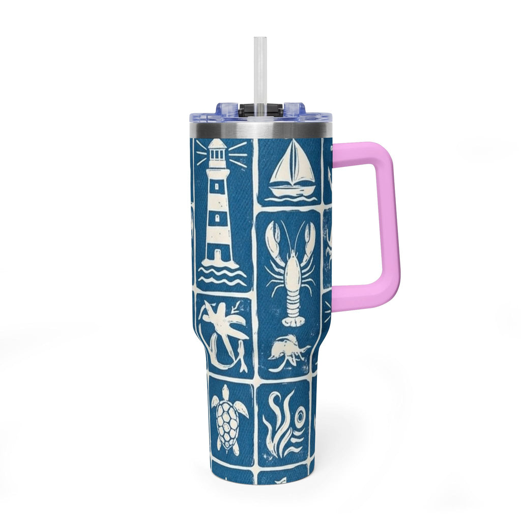 40oz Nautical Thermal Tumbler – Lighthouse, Anchor & Sea Life Travel Mug