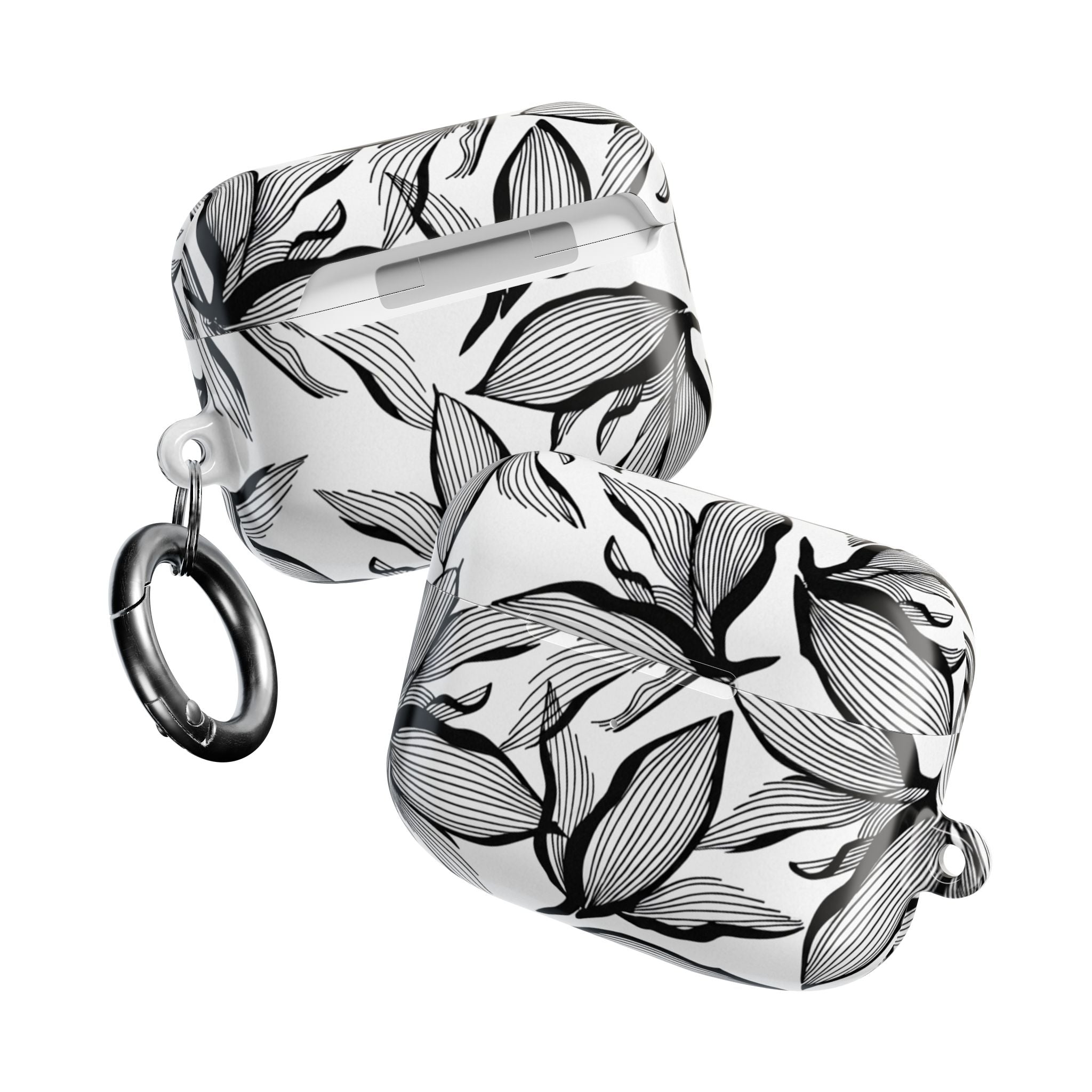 Floral Monochrome AirPod Case — Black & White Leaf Pattern