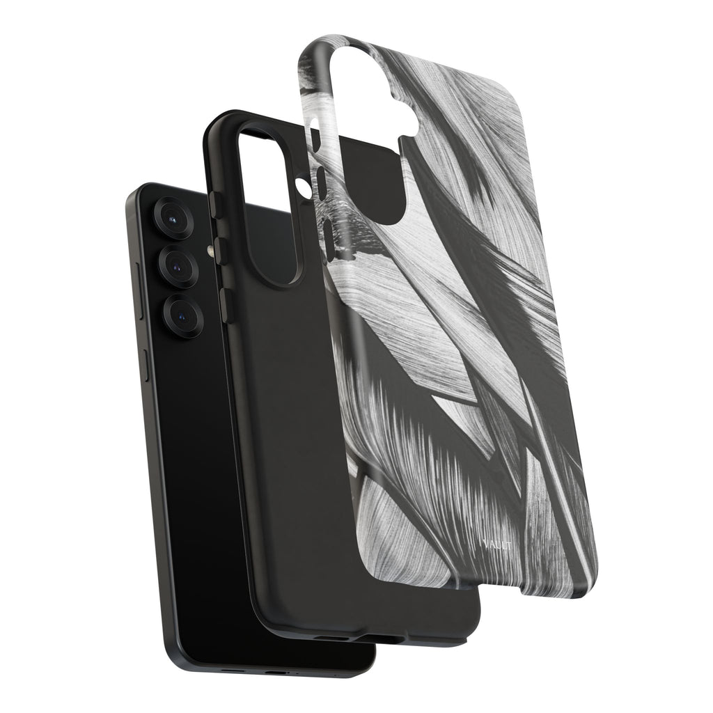 Monochrome Tropical Leaf Tough Phone Case — Black & White Botanical Protective Cover