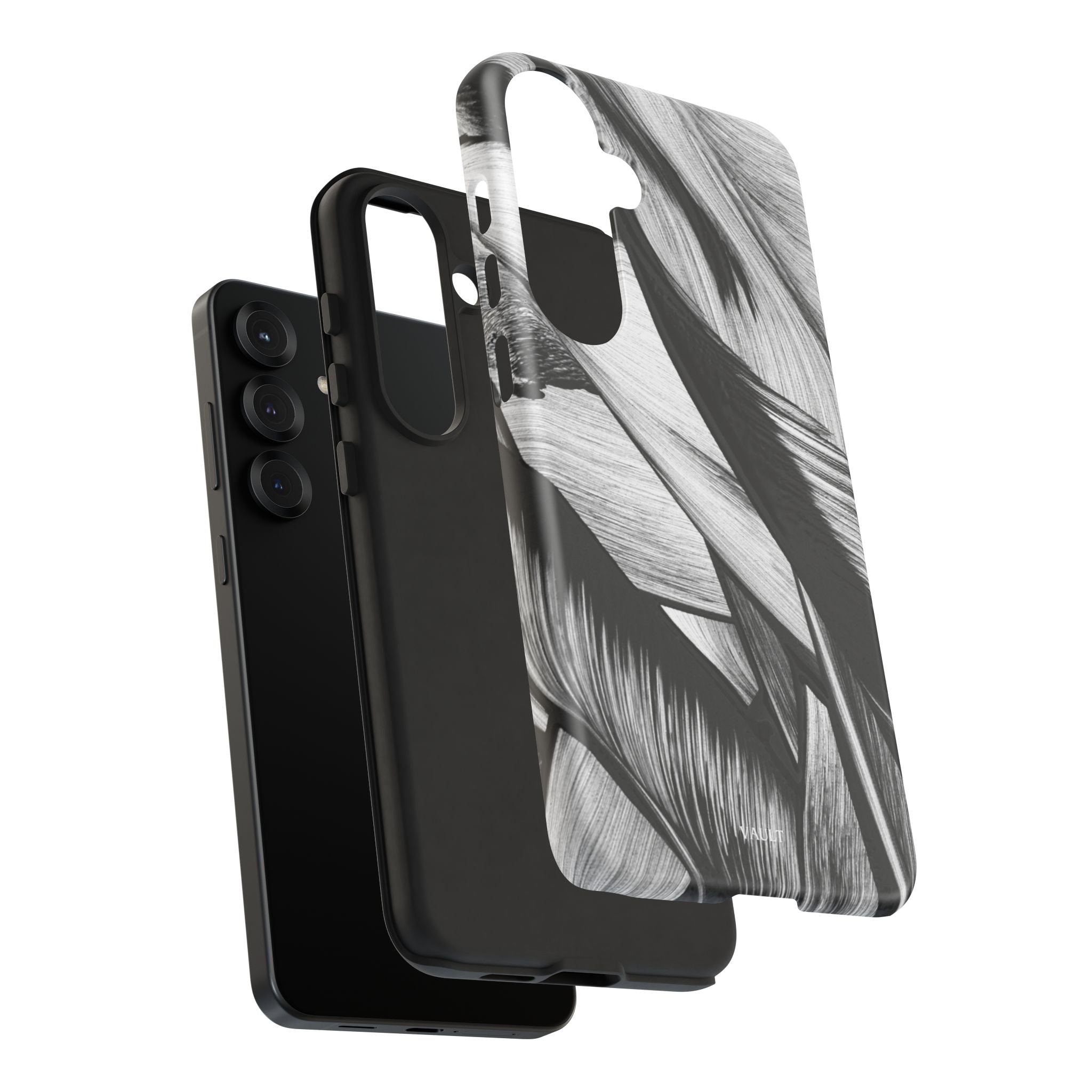 Monochrome Tropical Leaf Tough Phone Case — Black & White Botanical Protective Cover