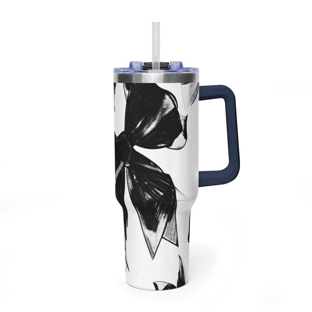 40oz Floral Black & White Vacuum Tumbler — Insulated Travel Cup