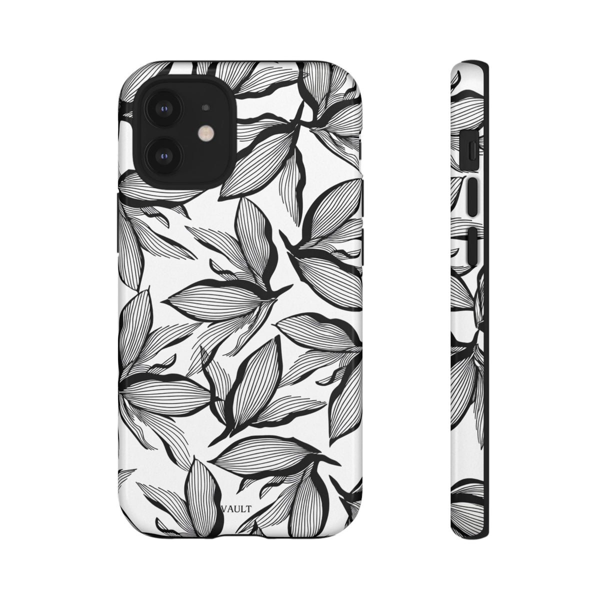 Floral Leaves Tough Phone Case – Black & White Botanical Protection