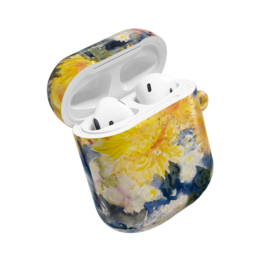 Floral Watercolor AirPod Case — Yellow Blue Sunflower Art Protective Cover