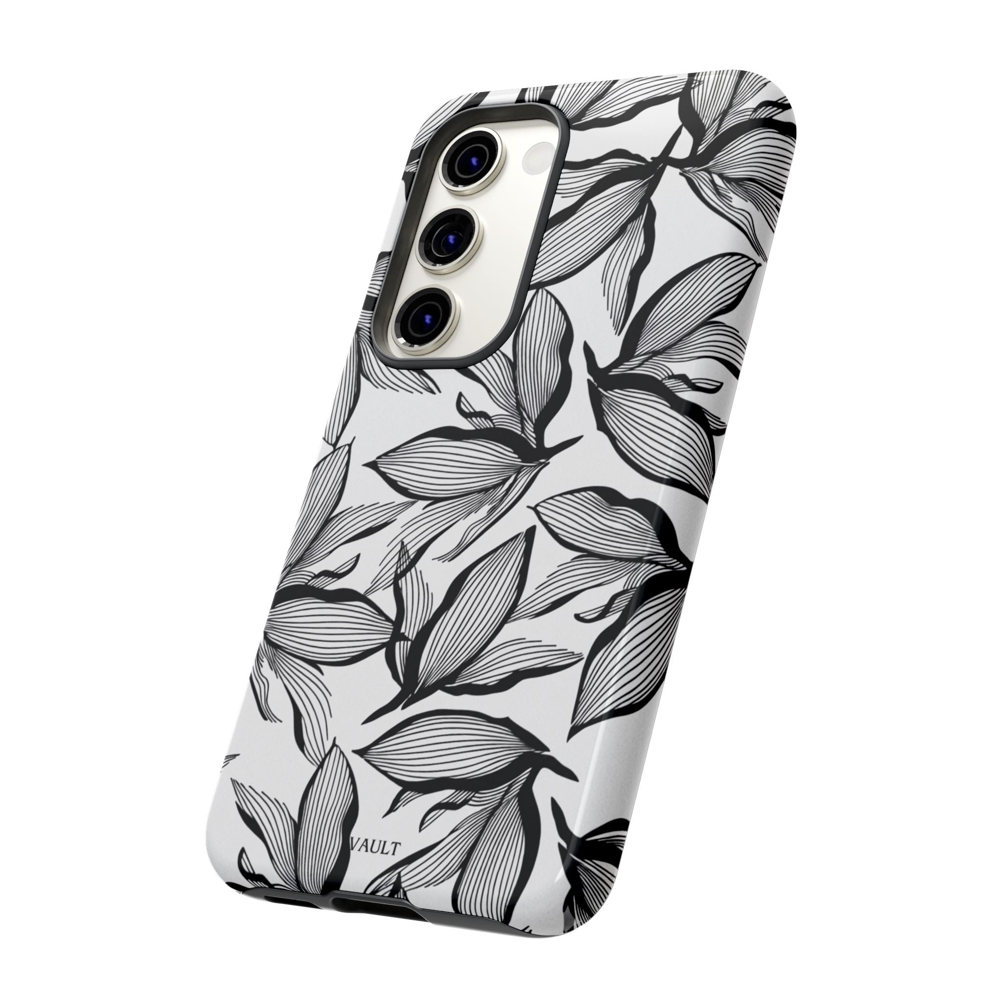 Floral Leaves Tough Phone Case – Black & White Botanical Protection
