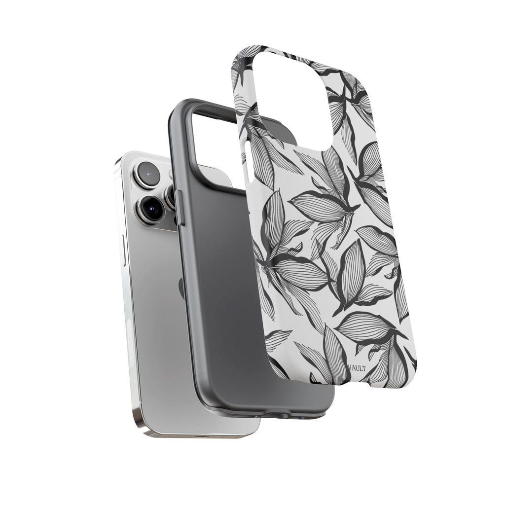 Floral Leaves Tough Phone Case – Black & White Botanical Protection