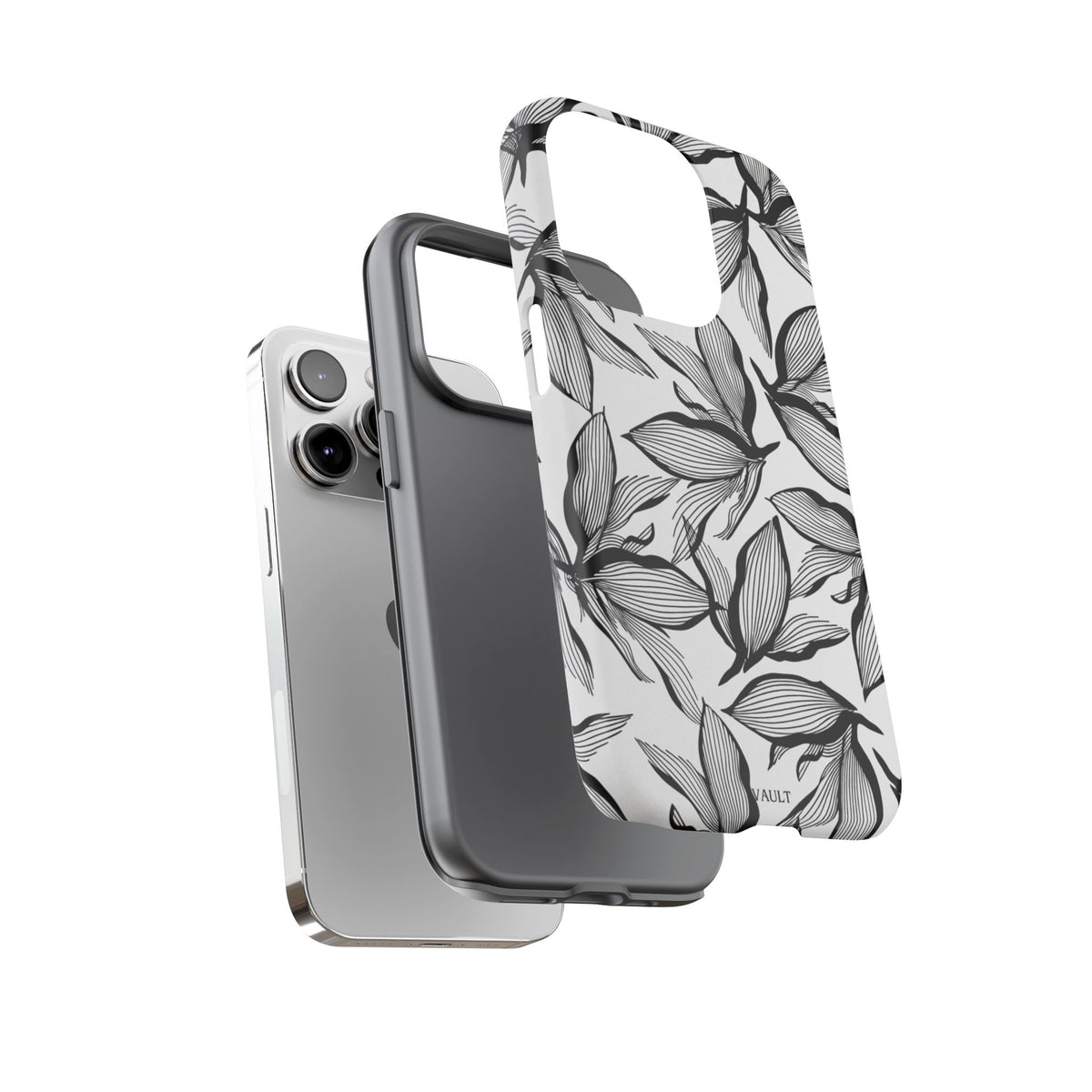 Floral Leaves Tough Phone Case – Black & White Botanical Protection