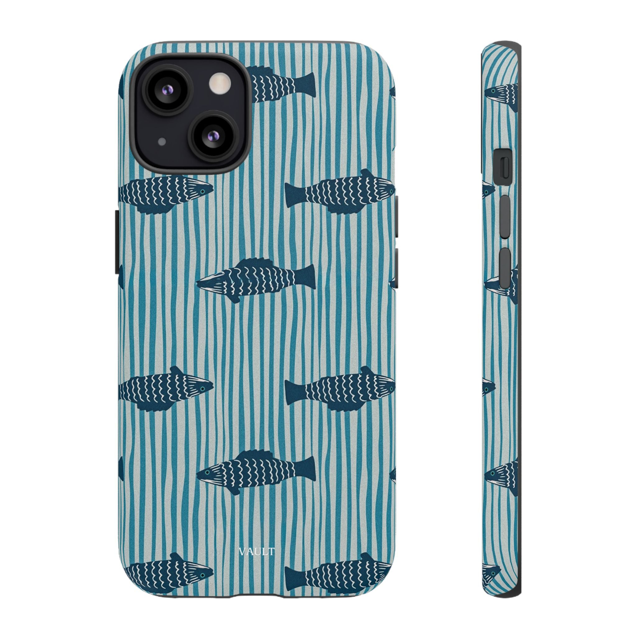 Fish Pattern Tough Phone Case — Blue Striped Ocean Design
