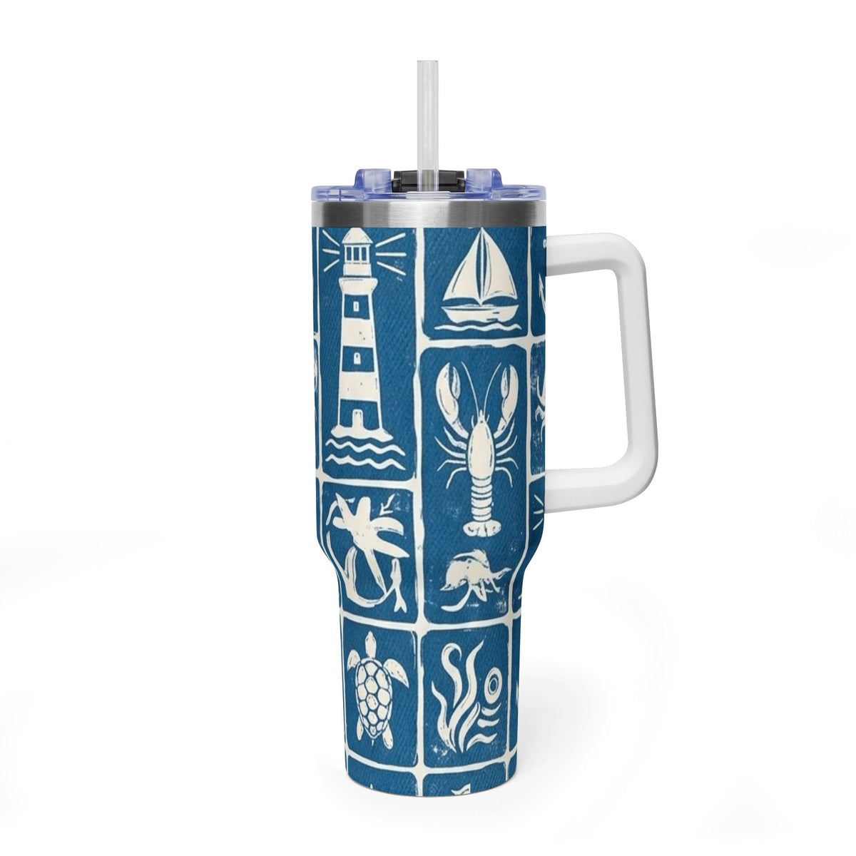 40oz Nautical Thermal Tumbler – Lighthouse, Anchor & Sea Life Travel Mug