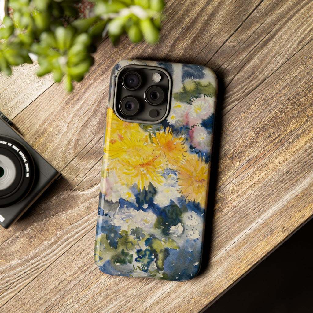 Floral Watercolor Phone Case – Yellow Chrysanthemums Design