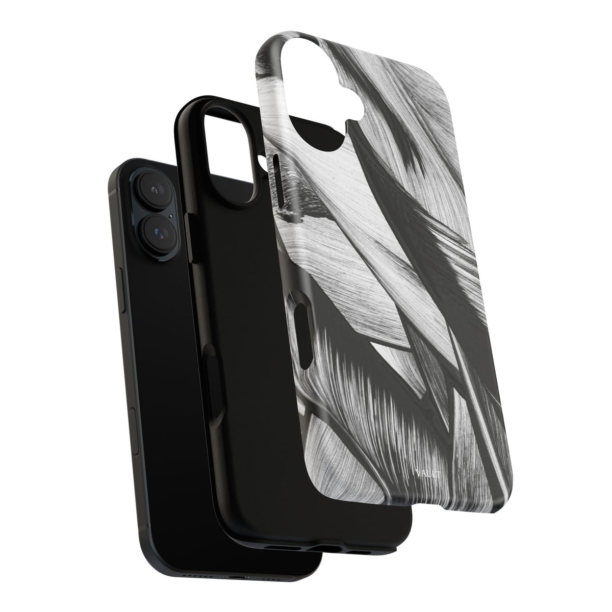 Monochrome Tropical Leaf Tough Phone Case — Black & White Botanical Protective Cover