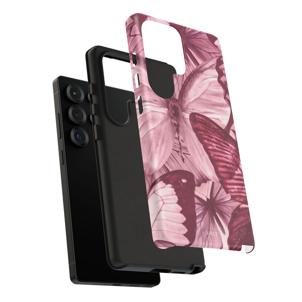 Butterfly Tough Phone Case — Vintage Pink Floral Protective Cover