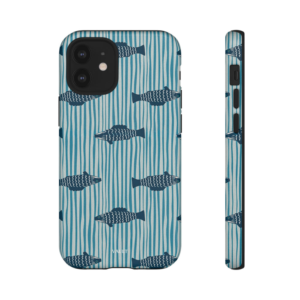 Fish Pattern Tough Phone Case — Blue Striped Ocean Design