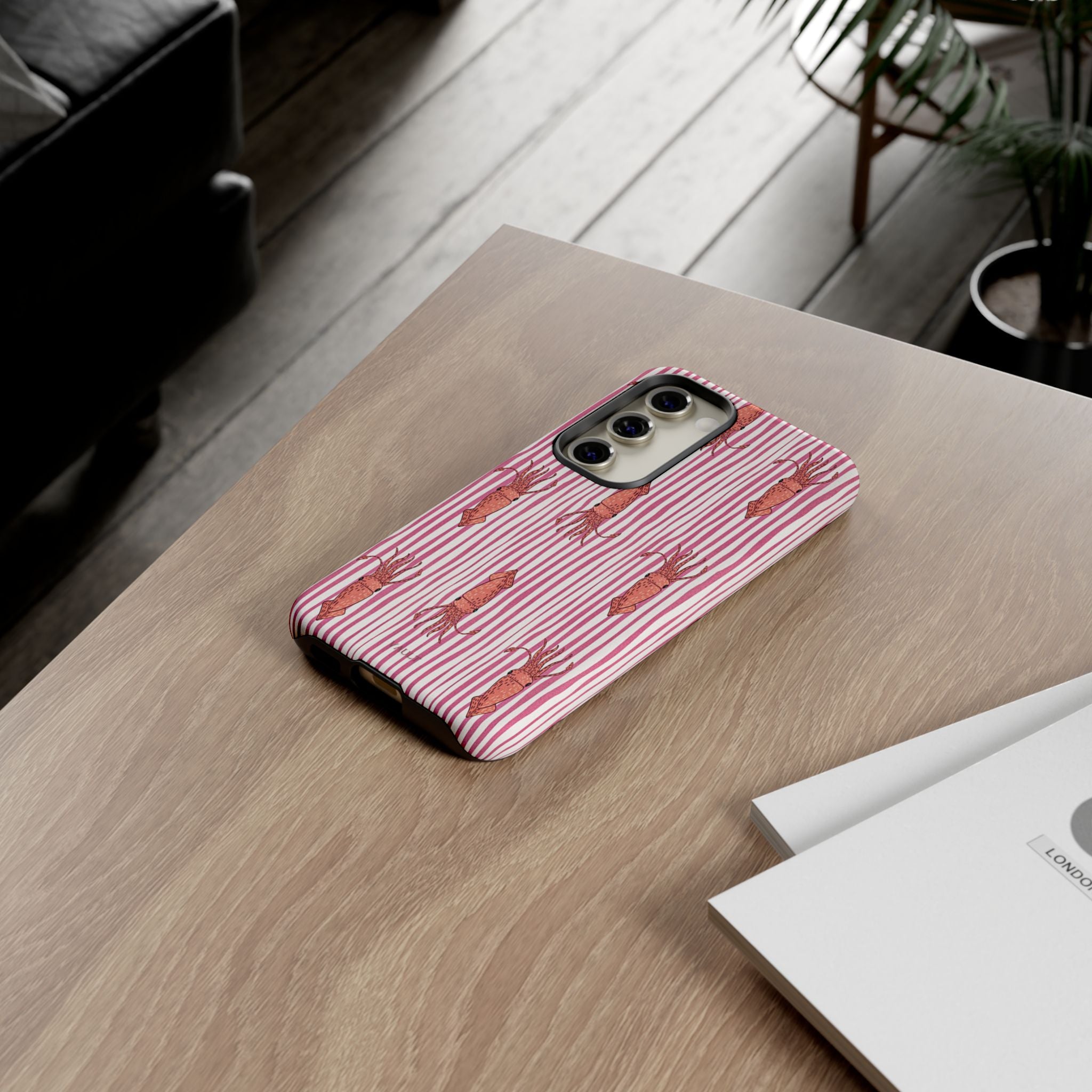 Squid Stripe Phone Case — Pink Nautical Sea Creature Pattern