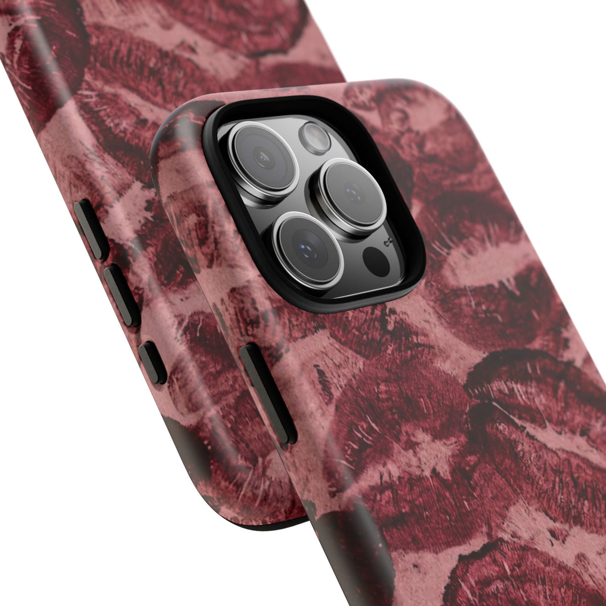 Kiss Print Phone Case – Burgundy Lip Pattern Protective Phone Cover