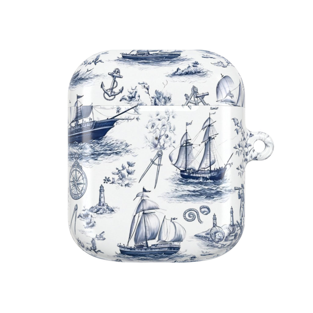 Nautical Toile AirPod Case – Blue Sailboat & Lighthouse Protective Cover