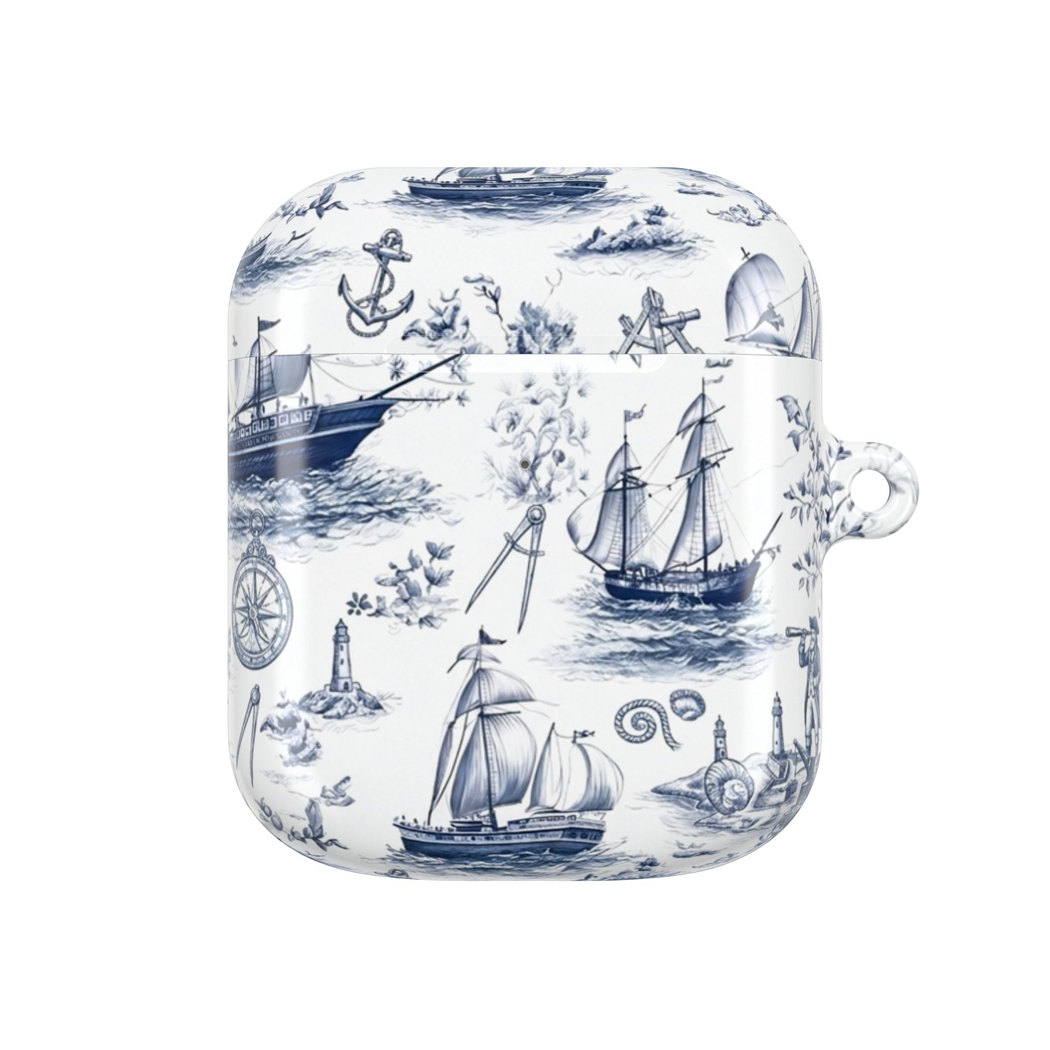 Nautical Toile AirPod Case – Blue Sailboat & Lighthouse Protective Cover