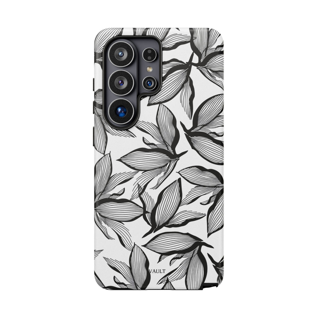 Floral Leaves Tough Phone Case – Black & White Botanical Protection