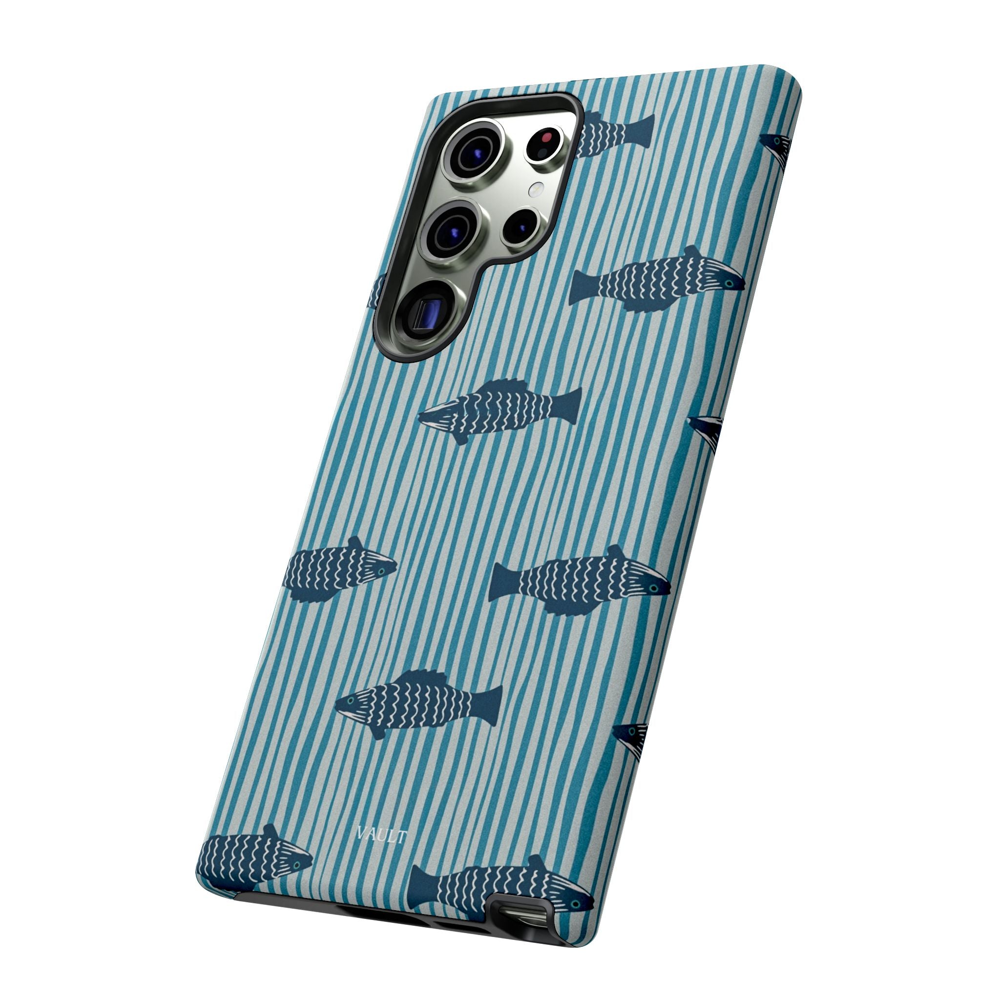 Fish Pattern Tough Phone Case — Blue Striped Ocean Design