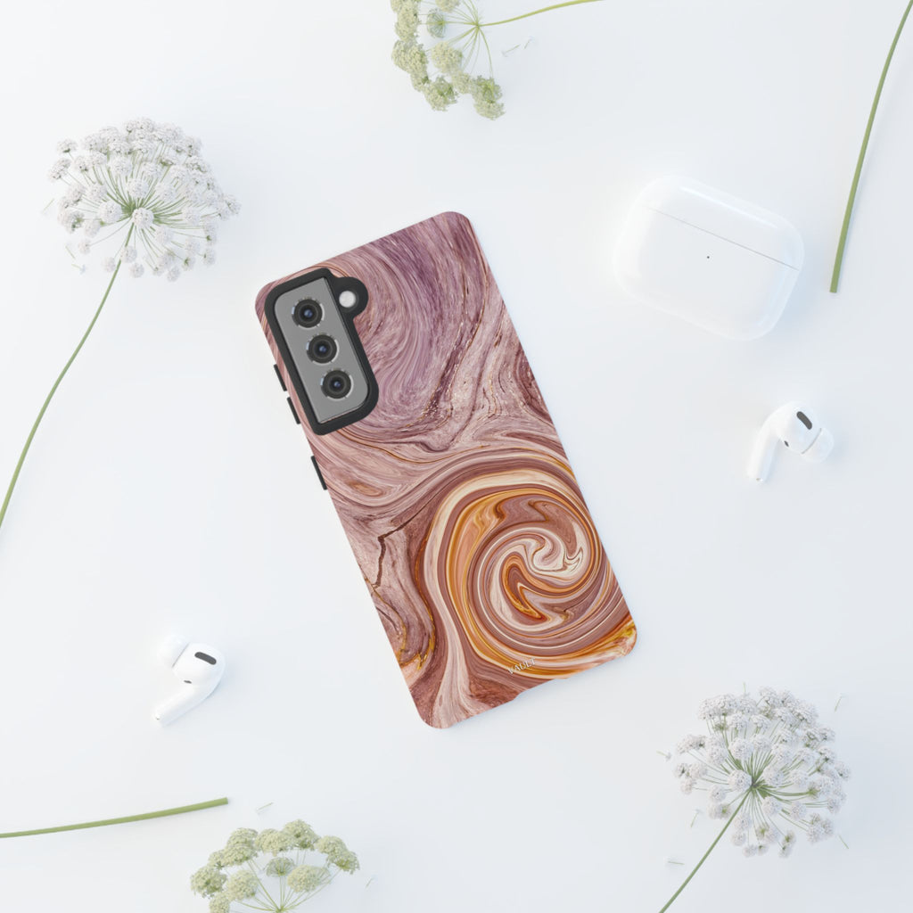 Marble Swirl Phone Case — Pink & Gold Abstract Tough Case