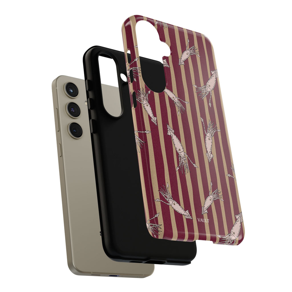 Phone Case - Vintage Shrimp Pattern on Burgundy Stripes