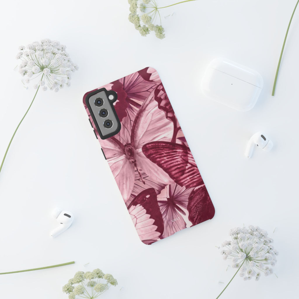 Butterfly Tough Phone Case — Vintage Pink Floral Protective Cover