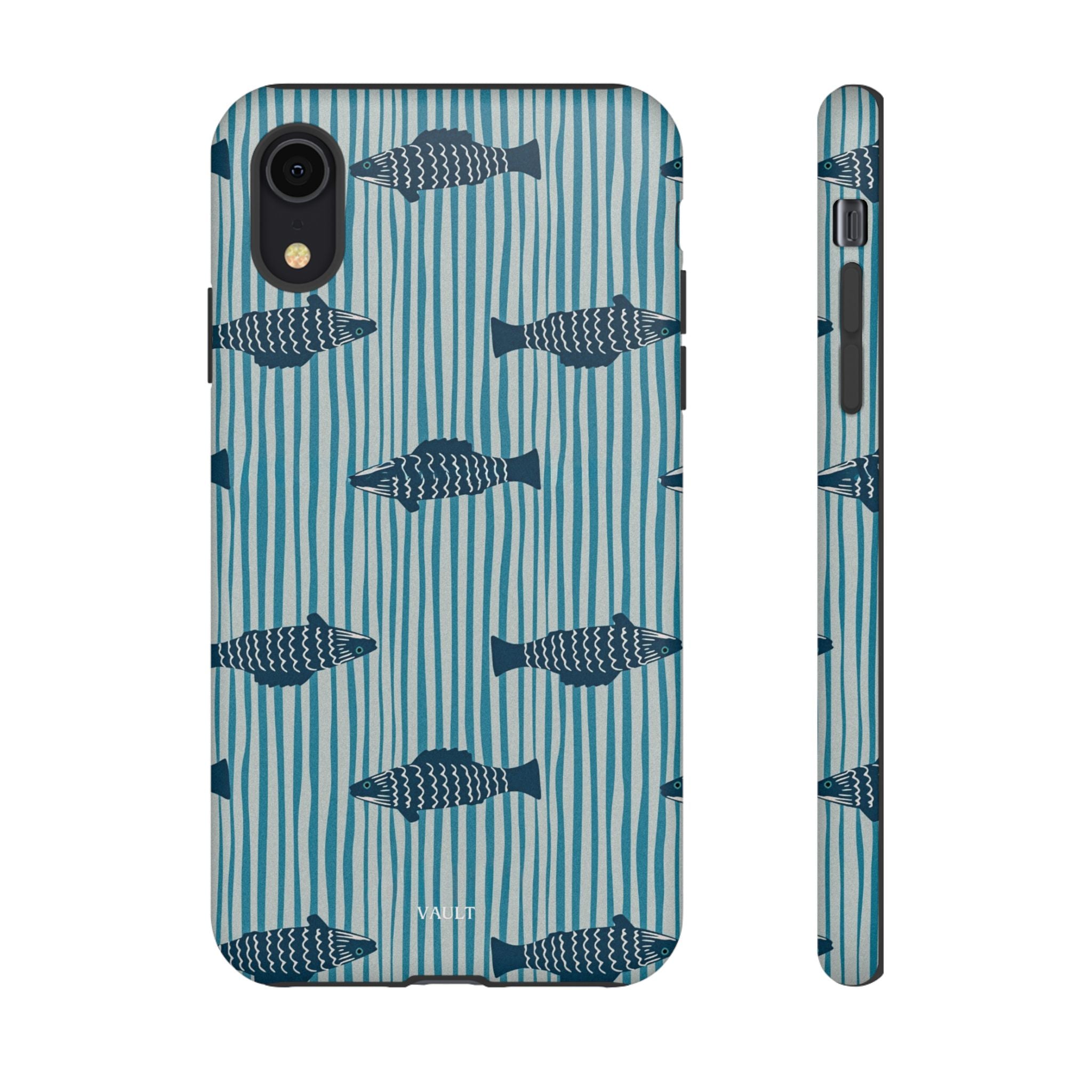 Fish Pattern Tough Phone Case — Blue Striped Ocean Design