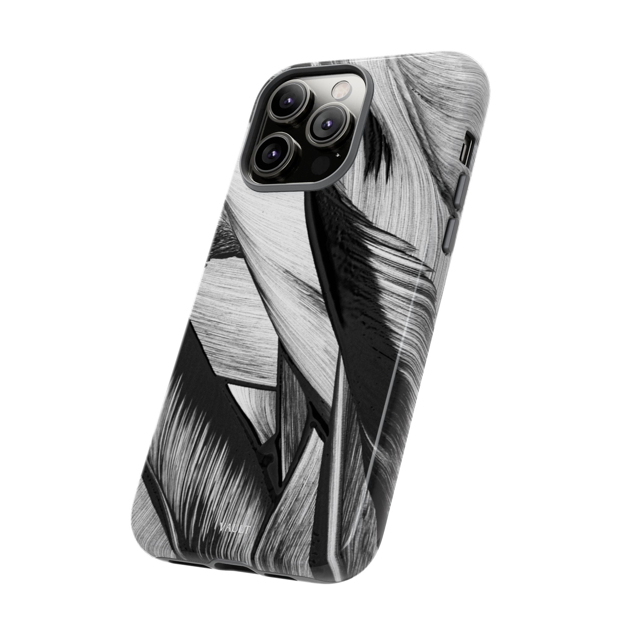 Monochrome Tropical Leaf Tough Phone Case — Black & White Botanical Protective Cover