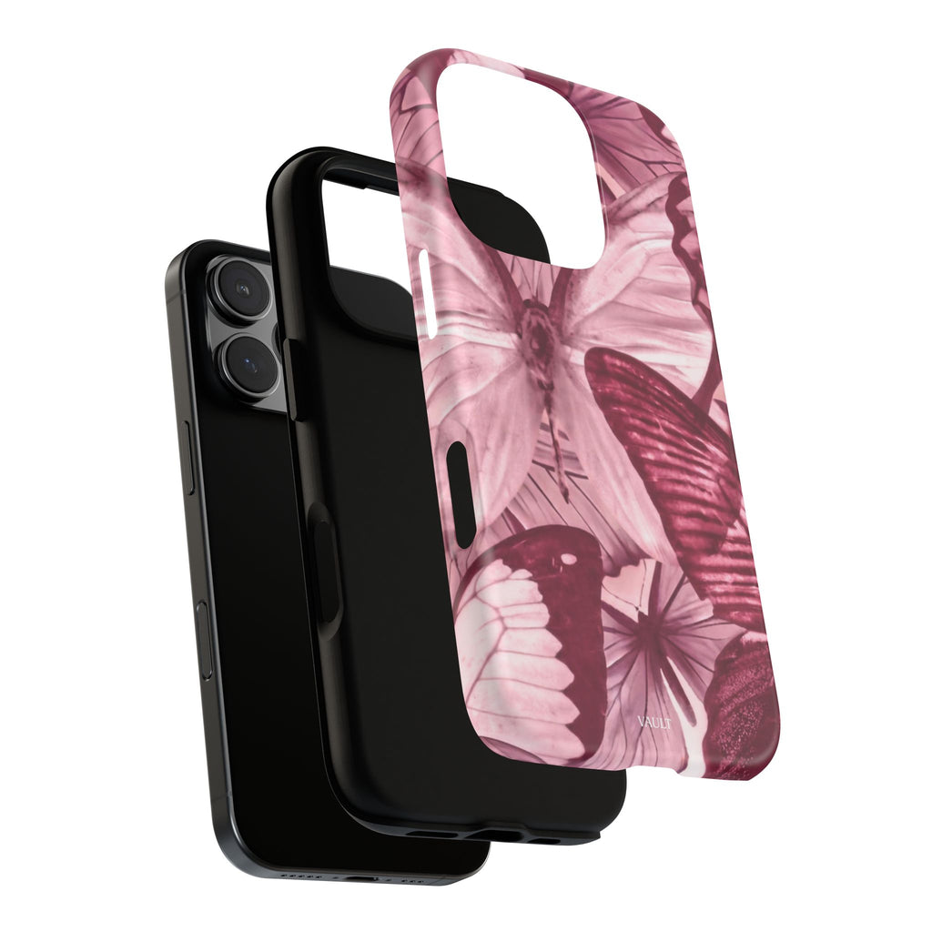 Butterfly Tough Phone Case — Vintage Pink Floral Protective Cover
