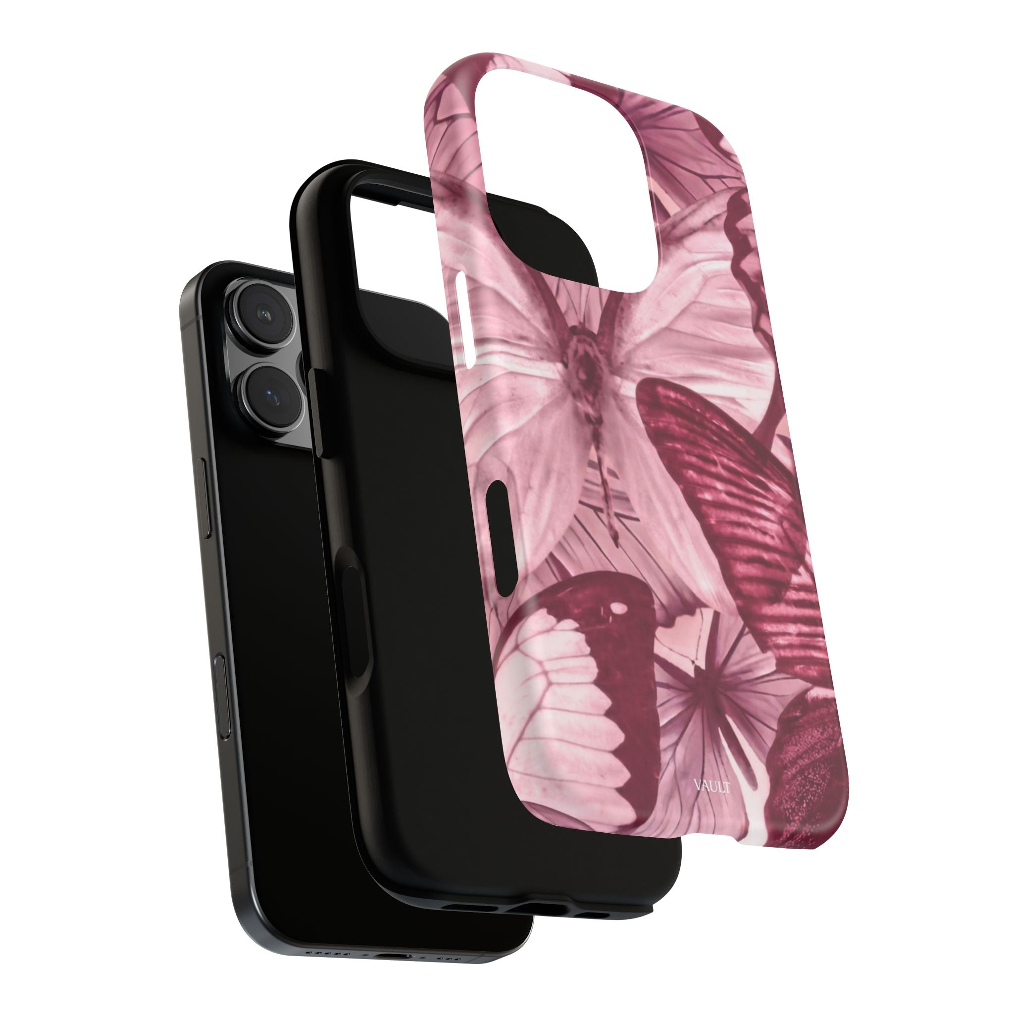 Butterfly Tough Phone Case — Vintage Pink Floral Protective Cover
