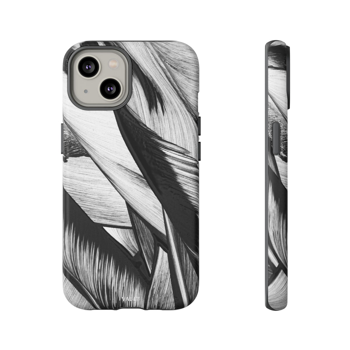 Monochrome Tropical Leaf Tough Phone Case — Black & White Botanical Protective Cover